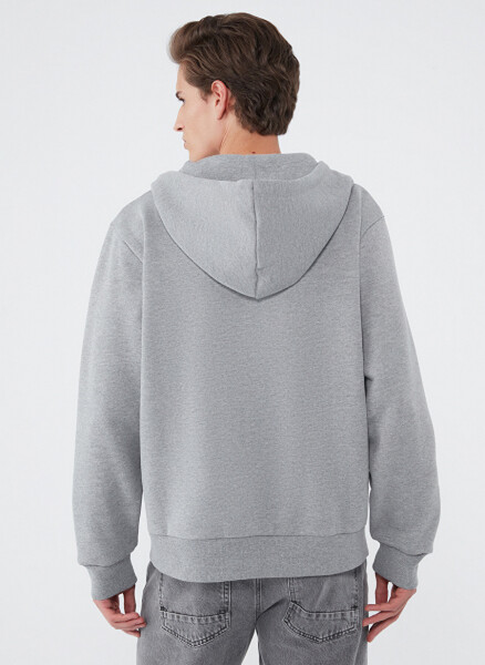 Blue Hooded Standard Plain Grey Melange Men's Fleece Sweatshirt M066979-34686 - 4