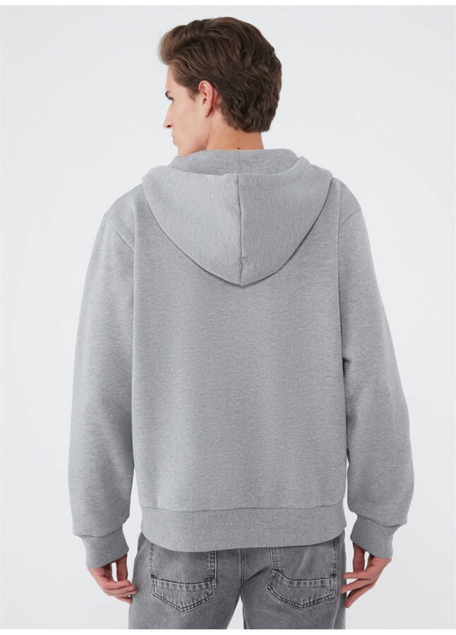 Blue Hooded Standard Plain Grey Melange Men's Fleece Sweatshirt M066979-34686 - 10