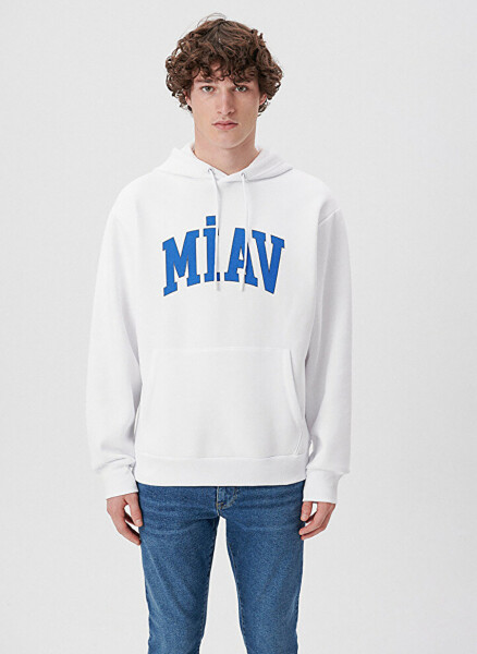 Blue Hooded White Men's Sweatshirt M0S10122-620-620_MİAV HOODED - 3