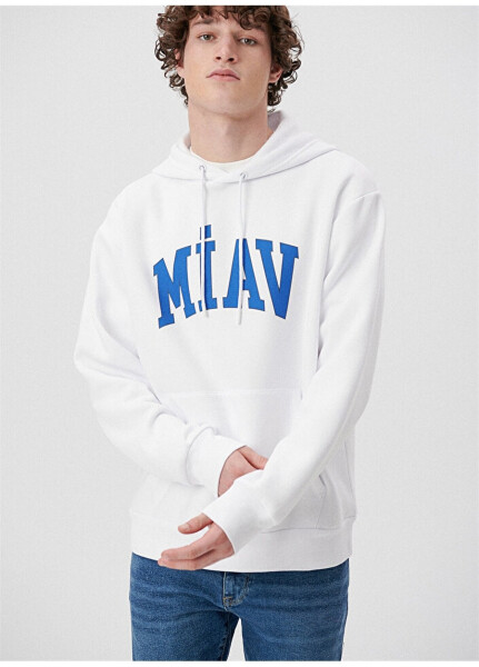 Blue Hooded White Men's Sweatshirt M0S10122-620-620_MİAV HOODED - 7