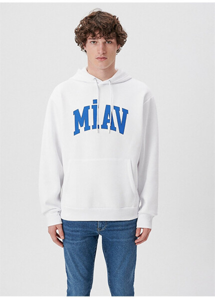 Blue Hooded White Men's Sweatshirt M0S10122-620-620_MİAV HOODED - 9