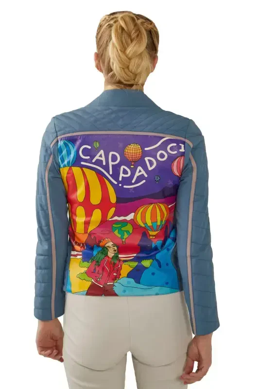 Blue Ikigai The City Cappadocia Printed Women's Leather Jacket - 1
