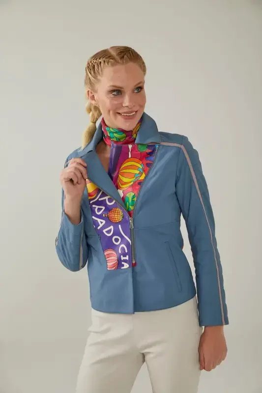 Blue Ikigai The City Cappadocia Printed Women's Leather Jacket - 3