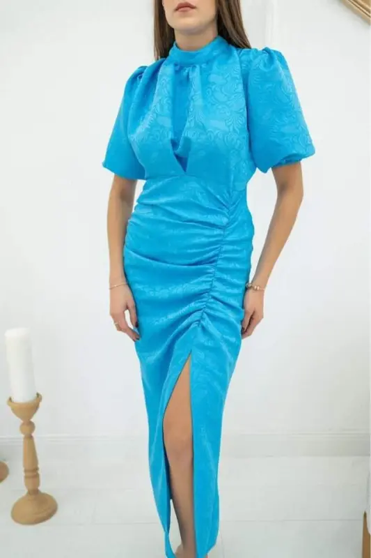 Blue Jacquard and Patterned Dress - 2