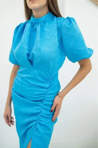 Blue Jacquard and Patterned Dress - 3