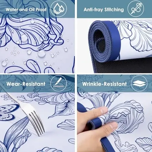 Blue Large Extended Mouse Pad, Beautiful Flowers Plants, Waterproof Mouse Mat for Home and Office, Gaming Mousepad Laptop Keyboard Mat with Non-Slip Base, Stitched Edges (35.4