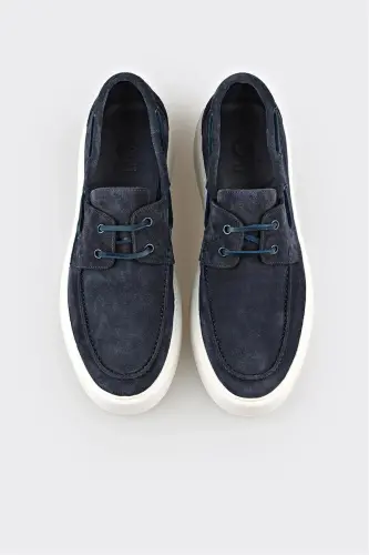 Blue Leather Men's Casual Shoes - 4