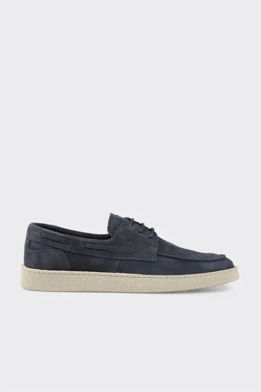 Blue Leather Men's Casual Shoes - 1