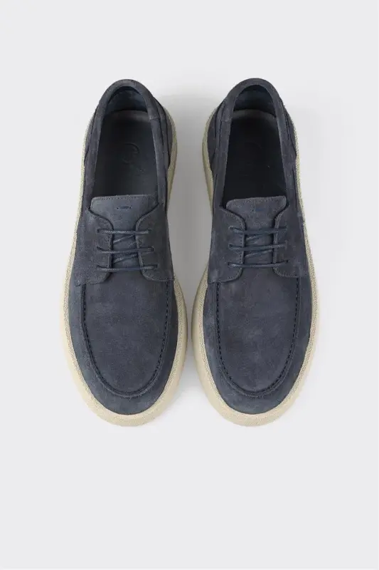 Blue Leather Men's Casual Shoes - 4