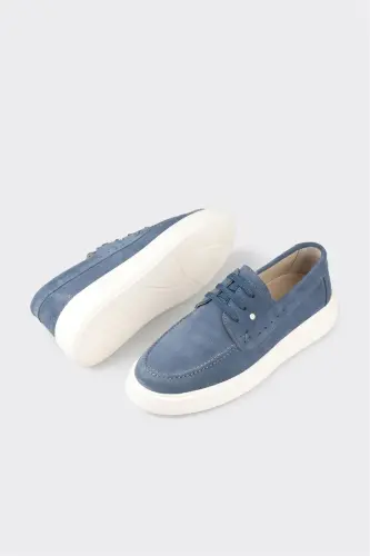 Blue Leather Men's Casual Shoes - 3
