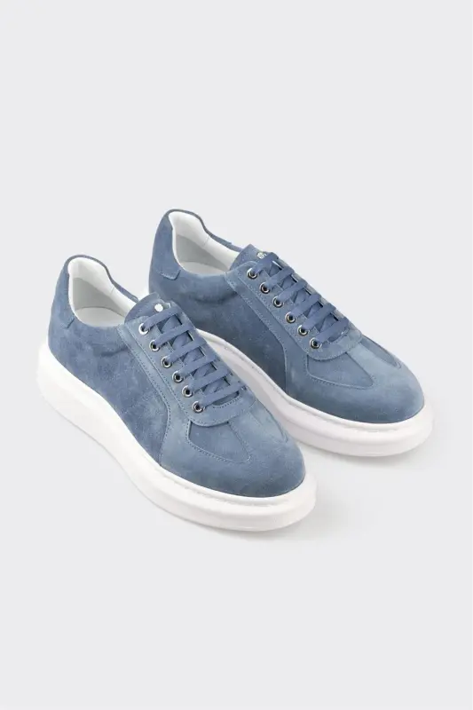 Blue Leather Men's Sneakers - 1