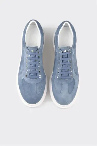 Blue Leather Men's Sneakers - 3
