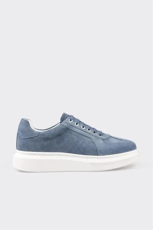 Blue Leather Men's Sneakers - 5