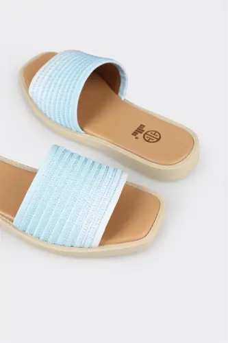 Blue Leather Women's Flat Slipper-Blue - ELLE SHOES (1)