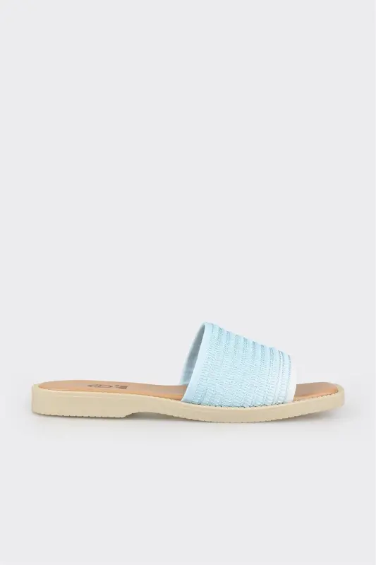 Blue Leather Women's Flat Slipper-Blue - 3
