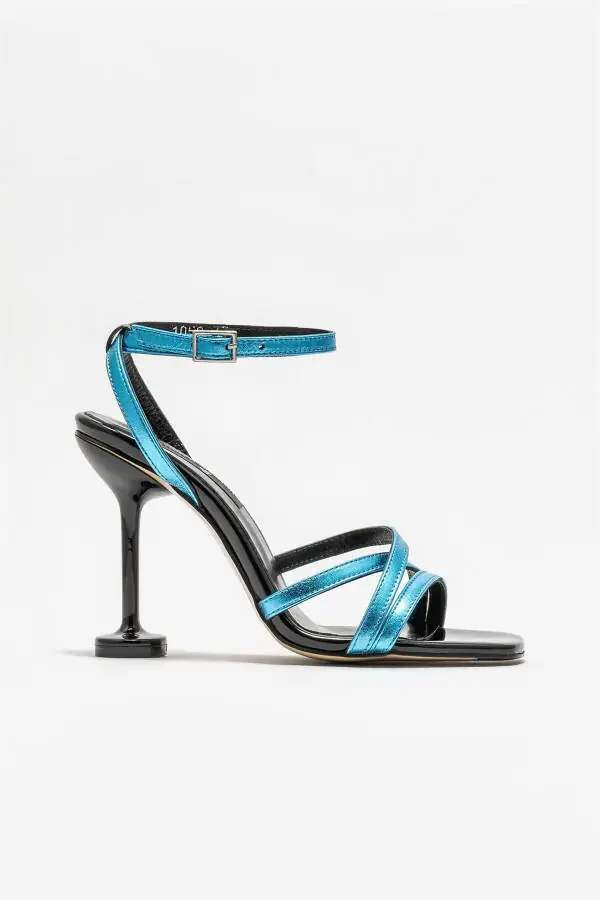 Blue Leather Women's High Heels - 1