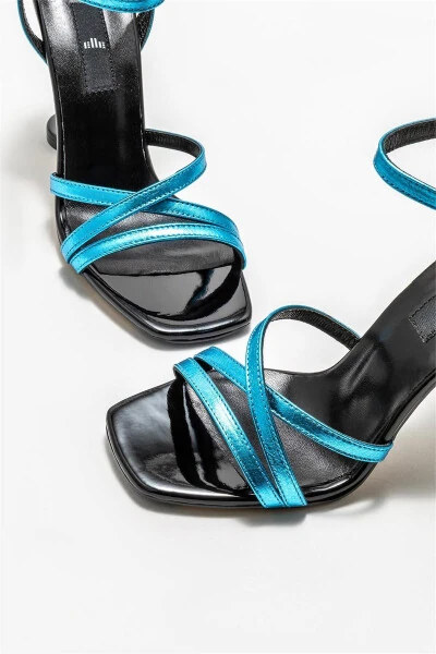 Blue Leather Women's High Heels - 3