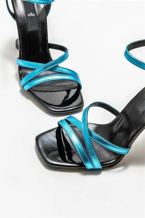 Blue Leather Women's High Heels - 3