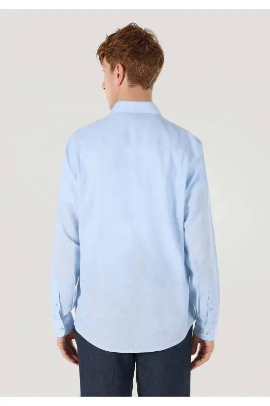 Blue, long-sleeved, regular fit men's shirt. - 2