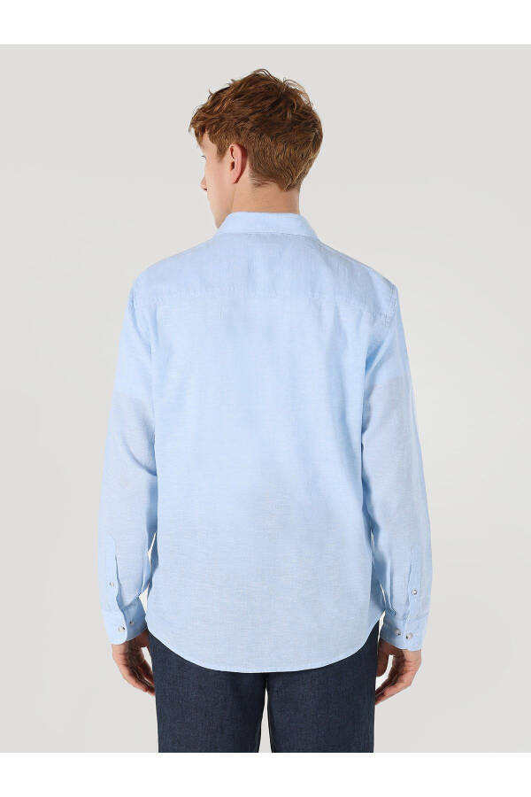 Blue, long-sleeved, regular fit men's shirt. - 2