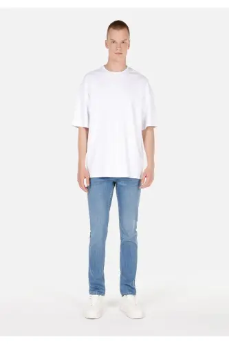 Blue, low waist, straight leg jean pants for men. - 1