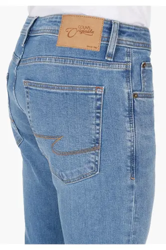 Blue, low waist, straight leg jean pants for men. - 6