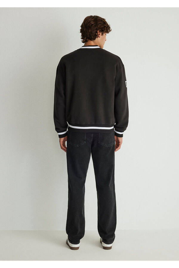Blue Men's Printed Sweatshirt Black - 4