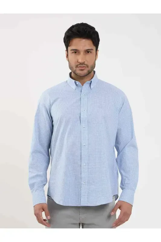 Blue Men's Regular Fit Pitikare Patterned Button-Down Collar Long Sleeve Shirt - 98284 - 2