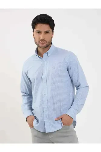 Blue Men's Regular Fit Pitikare Patterned Button-Down Collar Long Sleeve Shirt - 98284 - 3