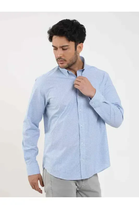 Blue Men's Regular Fit Pitikare Patterned Button-Down Collar Long Sleeve Shirt - 98284 - 4