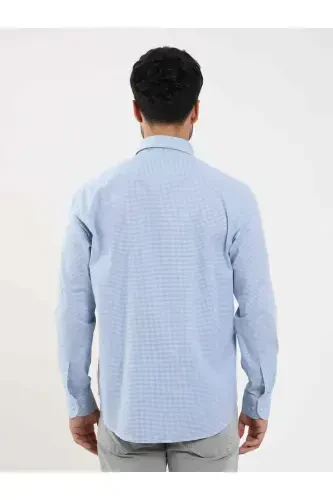 Blue Men's Regular Fit Pitikare Patterned Button-Down Collar Long Sleeve Shirt - 98284 - 5