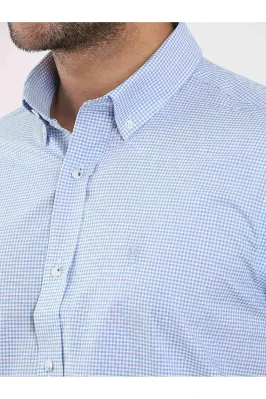 Blue Men's Regular Fit Pitikare Patterned Button-Down Collar Long Sleeve Shirt - 98284 - 6