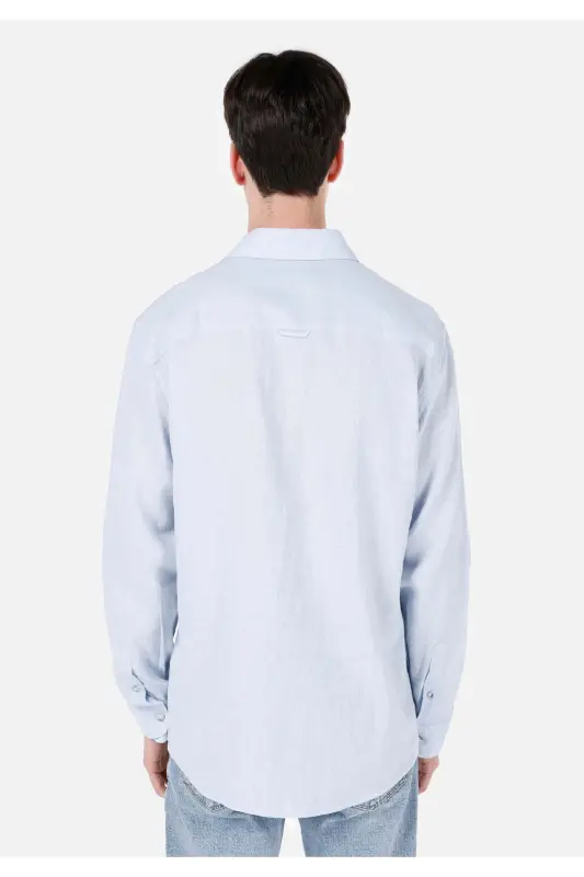 Blue men's shirt, long sleeve. - 2