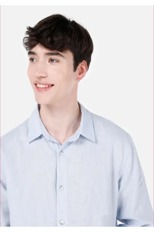 Blue men's shirt, long sleeve. - 4