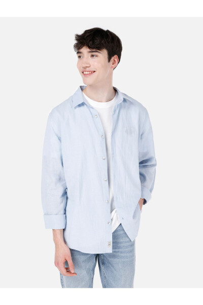 Blue men's shirt, long sleeve. - 1