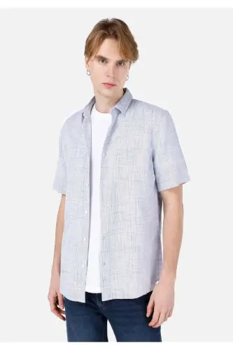 Blue men's shirt short sleeve - 1