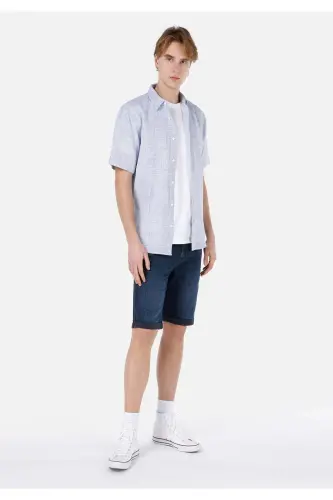 Blue men's shirt short sleeve - 3