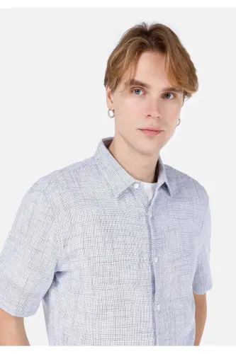 Blue men's shirt short sleeve - 4