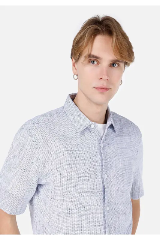 Blue men's shirt short sleeve - 4