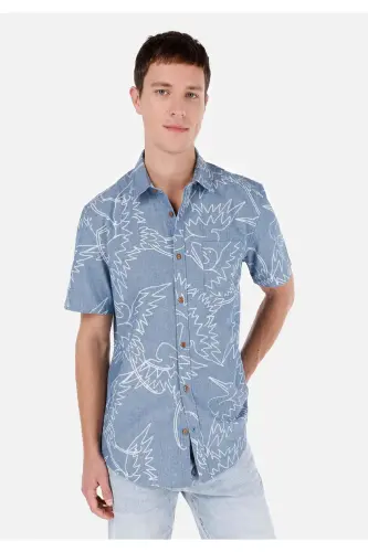Blue men's shirt, short sleeves. - 1
