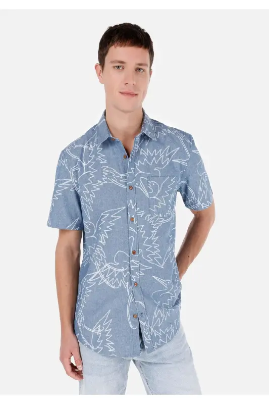 Blue men's shirt, short sleeves. - 1