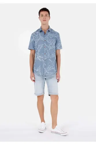 Blue men's shirt, short sleeves. - 3
