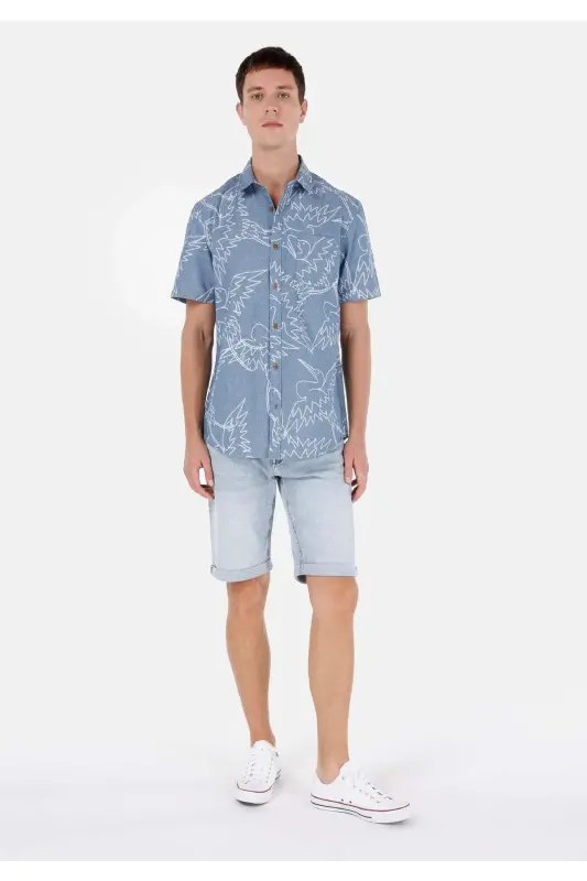 Blue men's shirt, short sleeves. - 3