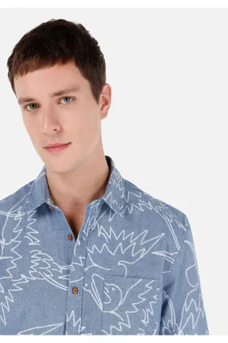 Blue men's shirt, short sleeves. - 4