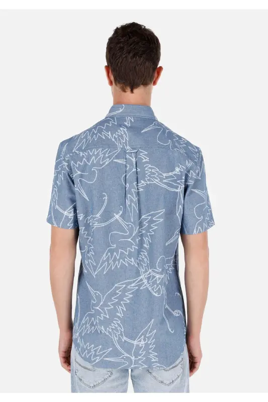 Blue men's shirt, short sleeves. - 2