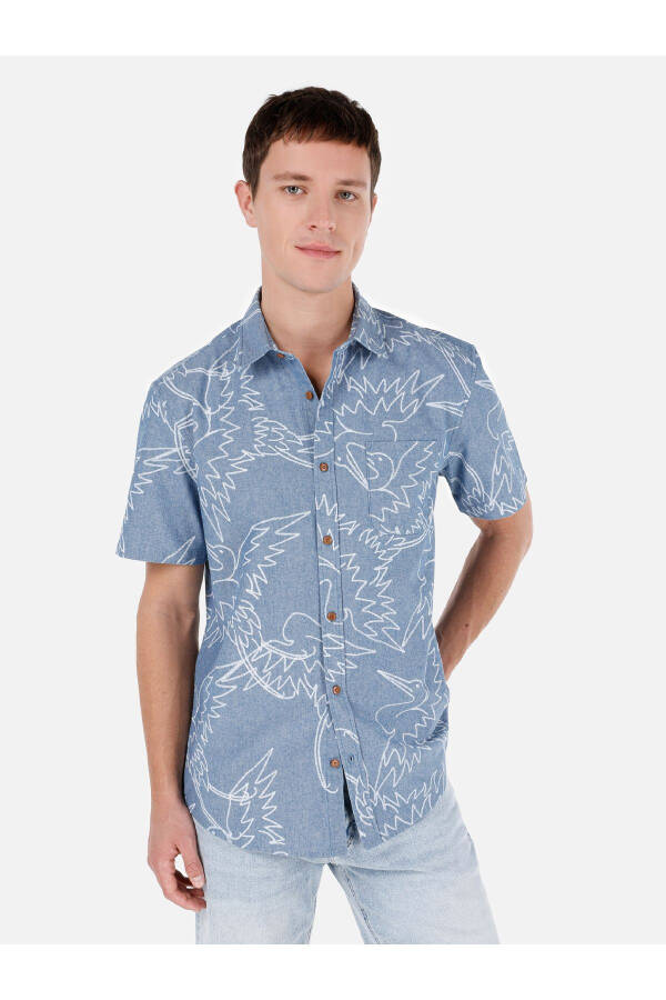 Blue men's shirt, short sleeves. - 1