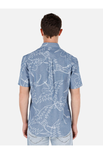 Blue men's shirt, short sleeves. - 2