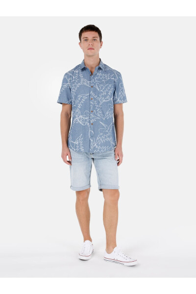 Blue men's shirt, short sleeves. - 3