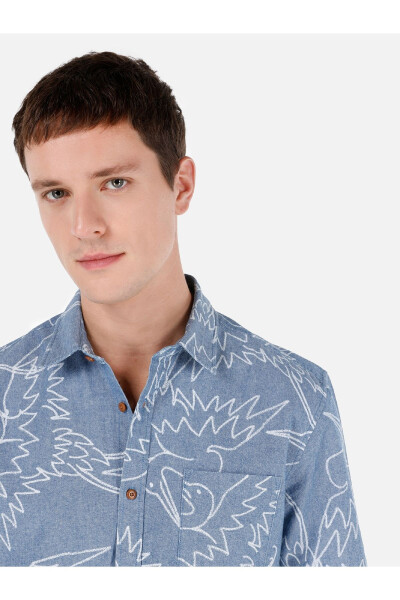 Blue men's shirt, short sleeves. - 4