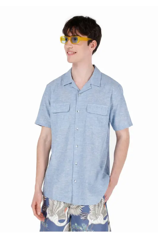 Blue men's shirt, short sleeves. - COLIN'S